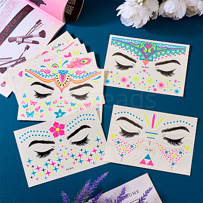9 Sheets 9 Style Creative Fluorescent Face Tattoo Paper Stickers STIC-TA0002-01-1