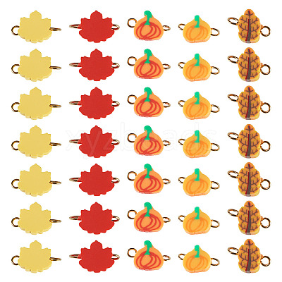 100Pcs Autumn Theme Handmade Polymer Clay Connector Charms PALLOY-TAC0251-1