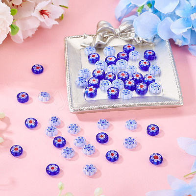 50Pcs 2 Colors Handmade Millefiori Lampwork Beads LAMP-TADJ0001-03B-1