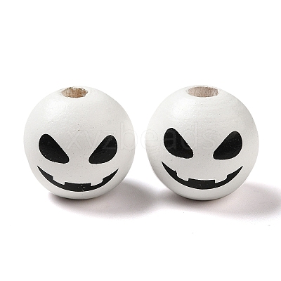 Printed Round Wood European Beads WOOD-M006-02-1