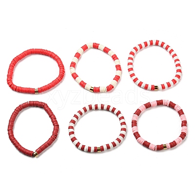Handmade Polymer Clay Heishi Beads Stretch Bracelets Sets BJEW-JB05902-08-1