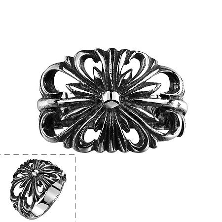 Punk Rock Style Unisex 316L Surgical Stainless Steel Hollow Flower Finger Rings RJEW-BB05942-10-1
