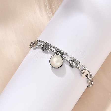 304 Stainless Steel Coffee Bean & Cable Cahin Charm Bracelets for Women BJEW-U024-01P-1