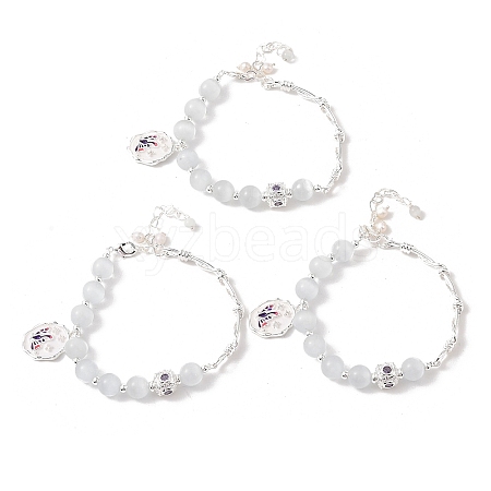 Natural Pearl & Round Cat Eye & Glass Beaded Bracelets BJEW-C068-06S-1