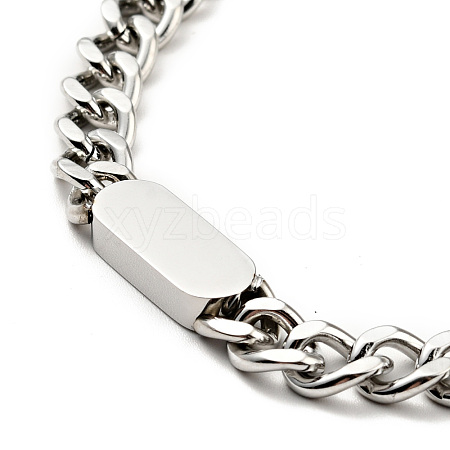 Non-Tarnish 304 Stainless Steel Rectangle Pendant Necklace with Curb Chains for Men Women NJEW-P229-18P-1