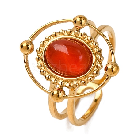 Oval Natural Carnelian Finger Rings RJEW-Q822-30G-02-1