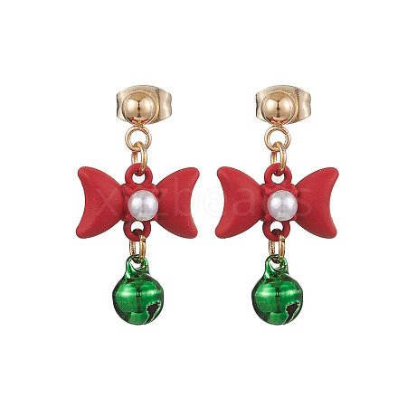 Bowknot Alloy with Acrylic & Brass Bell Stud Dangle Earrings EJEW-JE06092-1