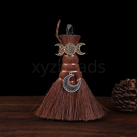 Natural Obsidian Witch Brooms Pendant Decorations PW-WGFF7F8-02-1