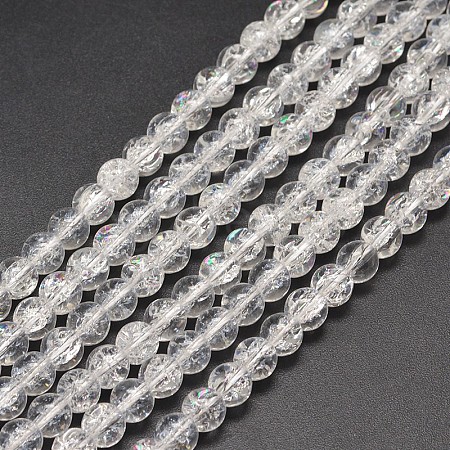 Electroplate Crackle Glass Round Bead Strands X-EGLA-J067-8mm-HR06-1