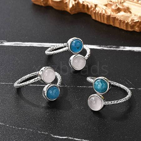 Natural Apatite & Rose Quartz Finger Rings RJEW-A068-03P-03-1