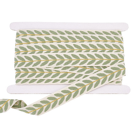 10.5~11 Yards Polyester Embroidery Leaf Ribbons OCOR-GO0001-10-1