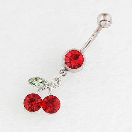 Cherry Alloy Ruby Rhinestone Dangle Belly Button Rings FS-WG98245-01-1