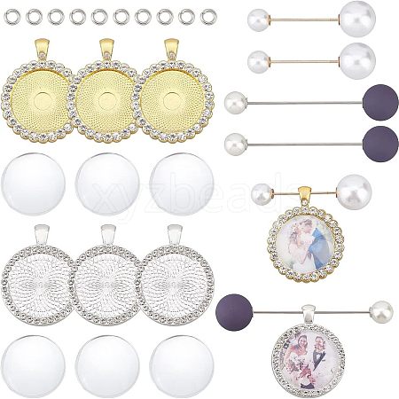 CHGCRAFT DIY Flat Round Pendant Brooch Making Kits DIY-CA0004-03-1