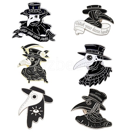 SUNNYCLUE 6Pcs 6 Style Plague Doctor Enamel Pin JEWB-SC0001-27-1