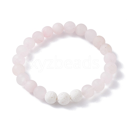 Natural Rose Quartz and Natural Dyed Lava Rock Stretch Bracelets BJEW-JB03798-05-1