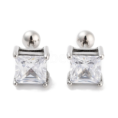 Square 316 Surgical Stainless Steel Pave Cubic Zirconia Cartilage Earrings for Women Men EJEW-Z050-34C-01P-1