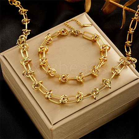 Stainless Steel Knot Thorn Link Chain Bracelets & Necklaces Sets WGD3F87-03-1