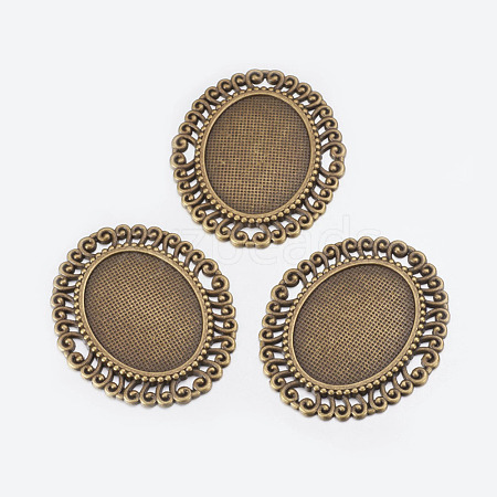 Tibetan Style Cabochon Connector Setting TIBEP-EA094YKG-AB-LF-1