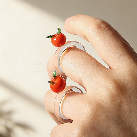 Handmade Lampwork Fruit Finger Rings for Women WGA7362-01-1