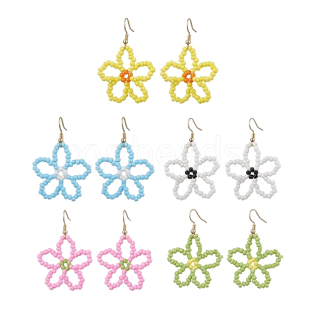 Flower Glass Beaded Dangle Earrings EJEW-JE06204-1