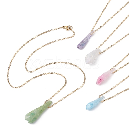 Dyed Natural Quartz Crystal Twist Teardrop Pendant Necklaces NJEW-JN04497-02-1