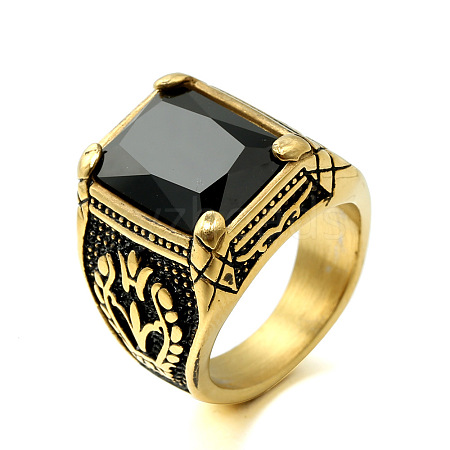 316L Stainless Steel & Cubic Zirconia Men's Vintage Carved Finger Rings FS-WG82D33-50-1