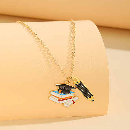 Back to School Alloy Enamel Pendant Cable Chain Necklaces WG2C7D9-02-1