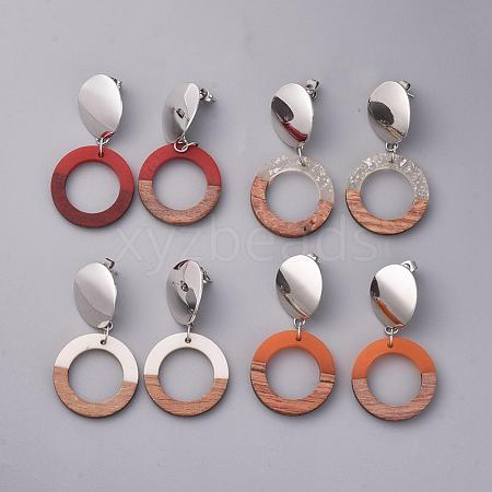 Resin & Wood Dangle Earrings EJEW-JE03022-1