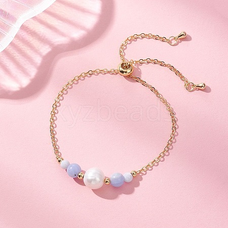 Natural Blue Lace Agate Beads Link Bracelets BJEW-JB13087-03-1