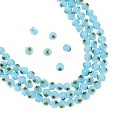  Handmade Evil Eye Lampwork Round Bead Strands LAMP-NB0001-75B-1