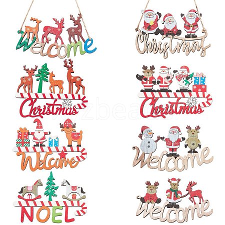 8Pcs 8 Style Christmas Decorative Wooden Door Sign sgFIND-SZ0005-74-1