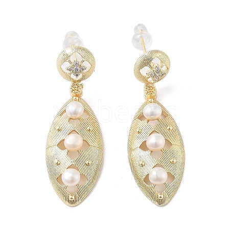 Natural Pearl Dangle Stud Earrings EJEW-P256-21G-1