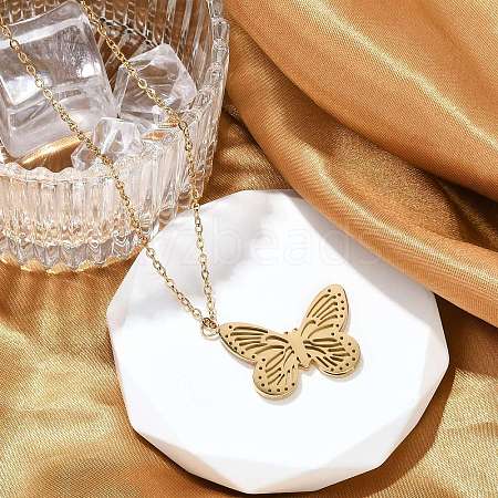 Butterfly 304 Stainless Steel Pendant Necklaces NJEW-L157-06G-1