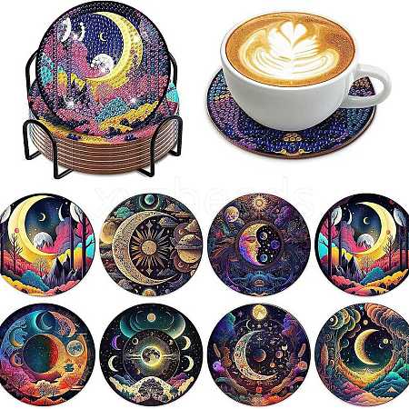 DIY Moon Theme Fancy Scenery Diamond Painting Round Acrylic Cup Mat Kits DIY-H163-07-1