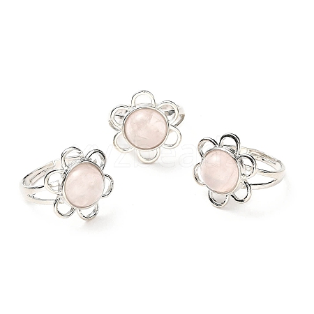 Natural Rose Quartz Adjustable Rings RJEW-P043-01P-22-1