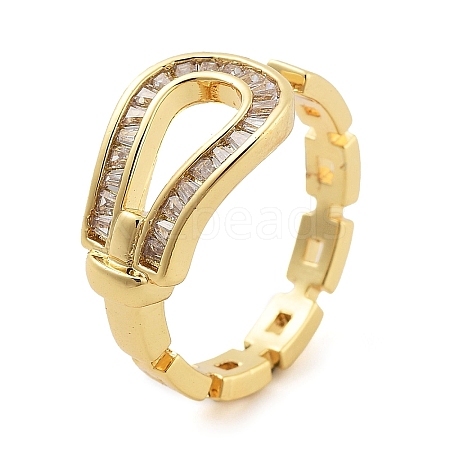 Rack Plating Brass Clear Cubic Zirconia Belt Shape Open Cuff Rings for Women KK-S371-06G-1