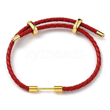 Brass Column Bar Link Bracelet with Leather Cords BJEW-G675-05G-01-1