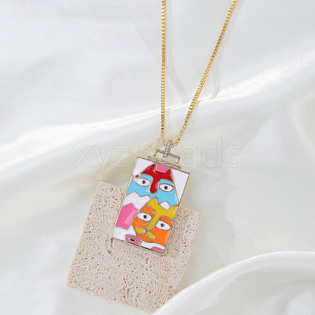 Brass Enamel Rectangle with Cat Shape Pendant Necklaces FS-WG7D7CE-01-1