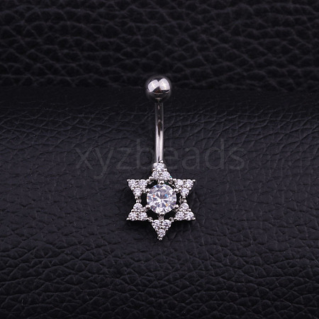 316L Surgical Stainless Steel Micro Pave Clear Cubic Zirconia Curved Barbell Belly Rings WGD8A79-06-1