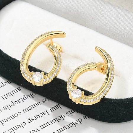 Rack Plating Brass Micro Pave Clear Cubic Zirconia Stud Earrings for Women EJEW-C125-21B-G-1