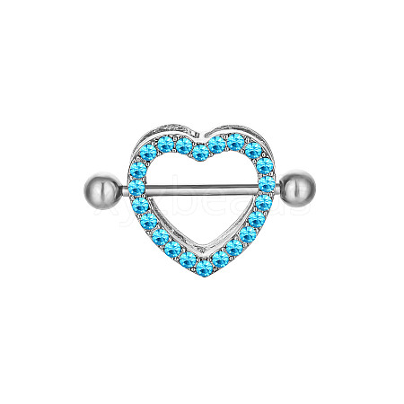 316 Surgical Stainless Steel Rhinestone Heart Nipple Rings WGA1CA9-02-1