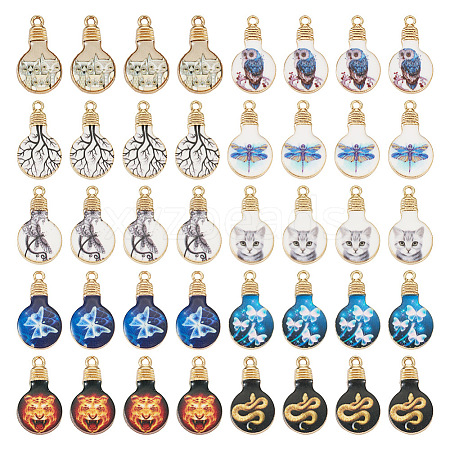 40Pcs 10 Styles Printed Alloy Enamel Pendants ENAM-TA0001-53-1