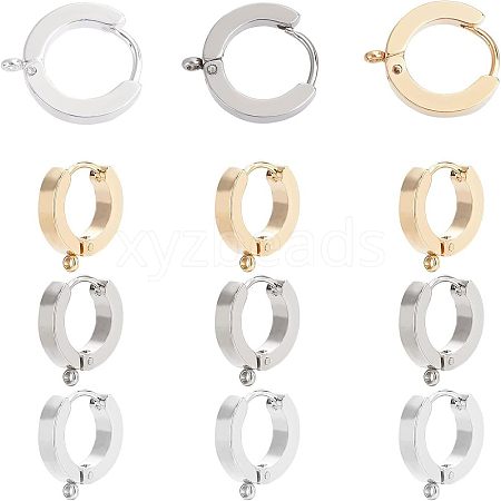 Unicraftale 12Pcs 3 Colors 304 Stainless Steel Huggie Hoop Earrings Findings STAS-UN0023-05-1