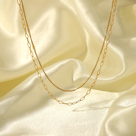 Stainless Steel Double Layer Necklaces for Women PW-WG2F46D-01-1