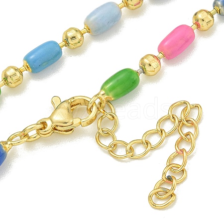 Brass Enamel Column Link Chain Necklaces NJEW-H039-10B-05G-1