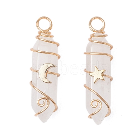 2Pcs 2 Styles Natural Quartz Crystal Double Terminated Pointed Pendants PALLOY-JF03122-05-1