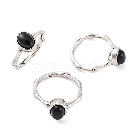 Oval Natural Black Onyx Adjustable Rings RJEW-Q817-04P-10-1