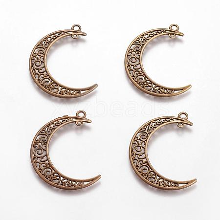 Tibetan Style Alloy Hollow Moon  2-Loop Link Pendants TIBEP-5312-AB-FF-1