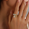 Heart Brass Micro Pave Cubic Zirconia Open Cuff Ring for Women RJEW-F154-03G-A-3
