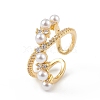 Clear Cubic Zirconia Criss Cross Open Cuff Ring with Plastic Pearl Beaded RJEW-F139-03G-1